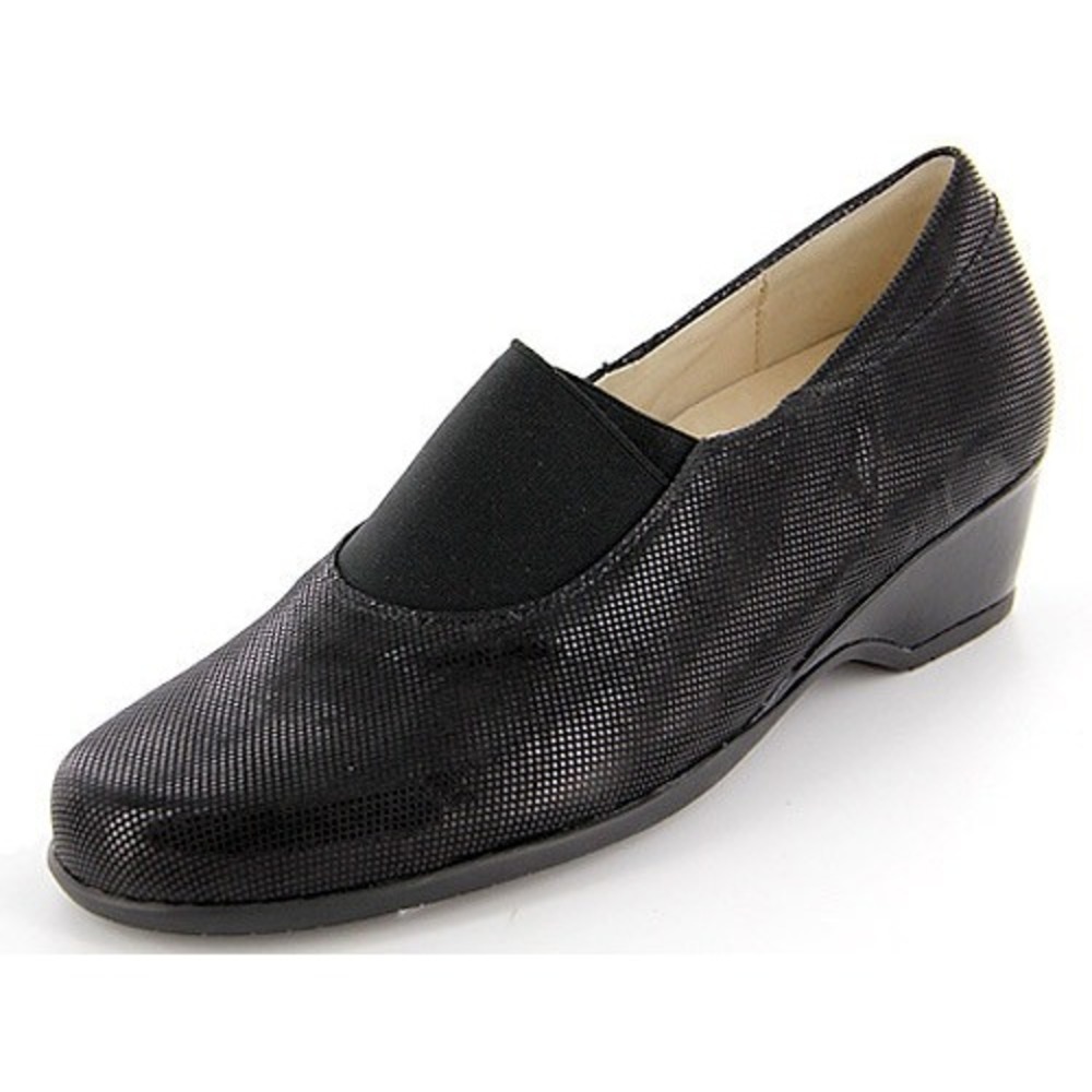 Waldlaufer Hilke Wedge Dress Shoe Leather Slip-On Elastic Vamp Confort Black 10